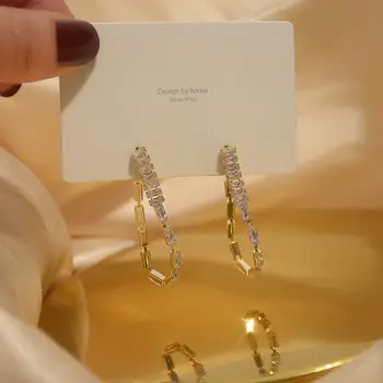 14k Skutečný Pozlacené Módní Šperky Long Crystal Střapcem Řetěz Nádherné Náušnice pro Ženy, vánoční Párty Elegantní Náušnice