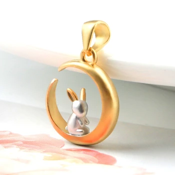 1KS 14*12*2.8 mm 925 sterling Silver roztomilý králík přívěsek soild měsíc stříbrný přívěsek pro ženy, Dárky k narozeninám DIY výrobu Šperků