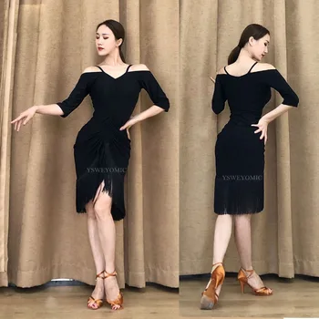 2019 Nové Dívky a dospělé Modern Ballroom Latin Dance Šaty střapec Okrajové Černé Salsa, Tango, Latin Dance sukně Dívky latinské Šaty