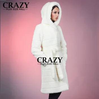 2019 S - 5XL 6XL 7XL Zimní Teplé Umělé Slušné Faux Norek Kožešiny Kabát s Kapucí Bílé Luxusní Falešné Kožešiny Kabáty Plus Velikost Ženy Hadříkem