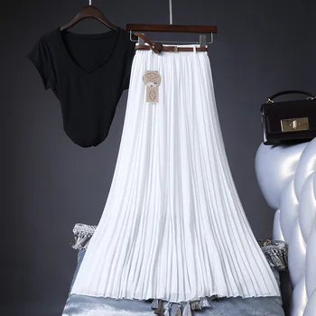 2019 Vysoce Kvalitní Ženy Letní Sukně S Vysokým Pasem, Vintage Ženy Skládaná Sukně Saias Femme Boho Bílé Dlouhé Šifon Sukně Streetwear
