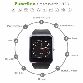 2020 Chytré Hodinky GT08 Plus Bluetooth Spárovat Kovové Hodiny s Slot pro Kartu Sim, Push Message Pro Android IOS Telefon Chytré hodinky PK S8