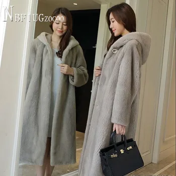 2020 Nové Imitace Norek Fleece Ženy Kabát S Kapucí Plus Velikost Ženy Kabát