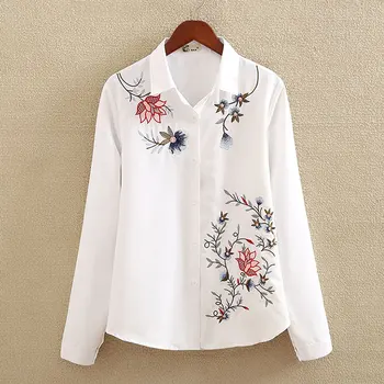2020 nové výšivky květin bílé ženy halenka Dlouhý rukáv topy estetické tričko Plus velikosti oblečení harajuku dámské halenky košile