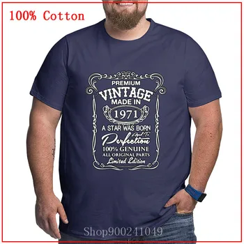 2020 Premium vintage 1971 černé Dopis Vytisknout Plus Velikost T Košile Men Krátký Rukáv O Krku Volné Tričko Letní Muži Tričko Topy