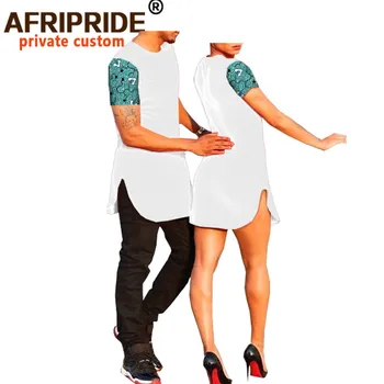 2020 summer vzor africké pár oblečení AFRIPRIDE krátký rukáv o-neck pánské T-shirt+ženy mini šaty ležérní oblek A18C001
