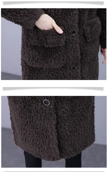 2020 Ženy Bunda New Mid-Délka Tlusté Teplé Jehněčí Kožešiny Zimní Kabát Velké Velikosti Dlouhý Rukáv OL Streetwear