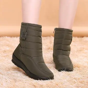 2021 Módní sníh boty dámské pevné neformální boty ženy zimní kotníkové boty dámské boty teplé kolo toe boty na zip ženy boty
