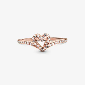 2021 NOVÉ 925 Sterling Silver Šumivé Prsteny Wishbone Prsten Srdce Ženy Zásnubní Výročí Originální Šperky