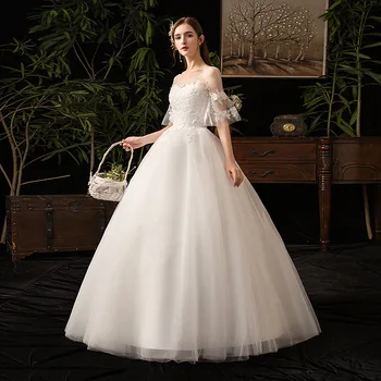 2021 Nové Horké Iluze O Krk Polovina Rukáv Svatební Šaty Krajka Nášivka Plus Velikost Zakázku Vintage Svatební Šaty Vestido De Noiva