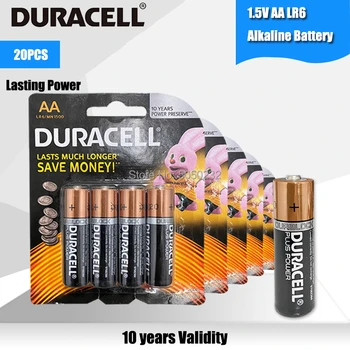 20KS Originální DURACELL 1,5 V AA Alkalické Baterie LR6 Pro Elektrický kartáček na zuby Hračka Svítilna Myš hodiny Suché Primární Baterie