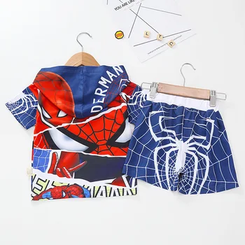 2ks/set Disney Dítě Chlapci Oblečení Tričko 3d Tisk Obleky Anime Karikatury Mickey Batman Spiderman Sport s Kapucí T-Shirt Mikina Pant