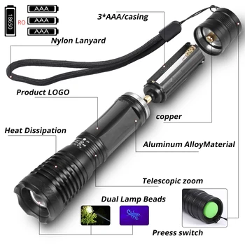 2v1 UV Svítilna Bílá LED Svítilna Linternas 395nm Ultrafialové Moči Detektor Kempování Pet Moči Chytit Scorpions USB Dobíjecí