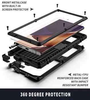 360 Úplný Ochranný Nárazuvzdorný brnění telefon Pouzdro pro Samsung Galaxy Note 20 Ultra Note20 Vodotěsné Kovové Hliníkové Nárazník Kryt