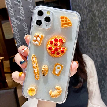 3D Roztomilý Jasné, Jídlo, Pizza, Chléb, zmrzlina Telefon Pouzdro Pro iPhone 11Pro Případě SE XR XS MAX 7 8 6 Plus Transparentní Měkký Kryt Glitter