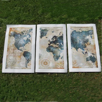 3Panel Akvarel Mapa Světa Modulární Malování Plakáty a Tisky na Plátně Skandinávské Cuadros Umění Zdi Obraz Pro Obývací Pokoj