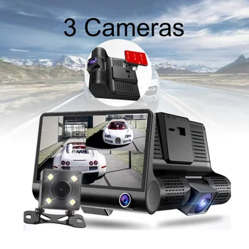 4 palcový HD 1080P Tři Objektiv Auto Dash Kamera pro Noční Vidění Kamera Video Rekordér Řízení