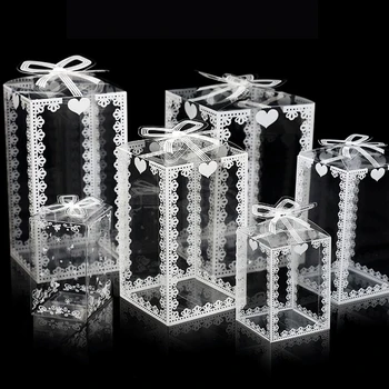50ks Nové Jasné PVC Box Balení Svatební/Vánoční Prospěch Dort Balení Čokoládové Bonbóny Dragee Apple Dárkové Akce Průhledná Krabička