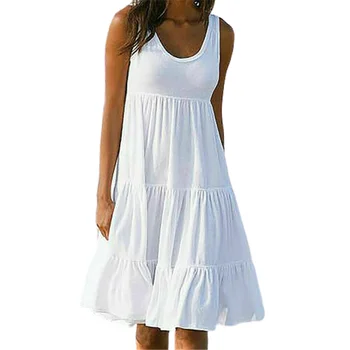 5XL Plus Velikosti Ženy Šaty Letní Bílé Volánky Patchwork Beach Šaty dámské bez Rukávů Ležérní Volné Velké Velikosti Šaty Vestidos
