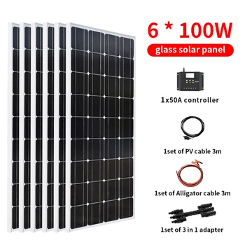 6* 100w 600w sklo solární panel systém kit 1000w měnič pro nabíjení Baterie Anti-malé Kroupy 25 Rok trvanlivost, Vysoká Kvalita