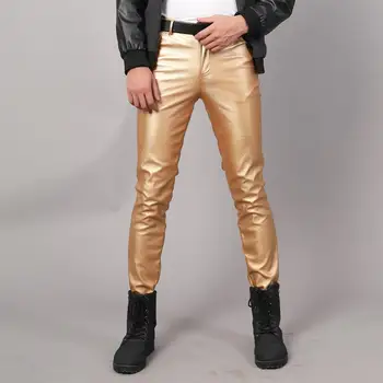 6 Jednobarevné Pánské Kožené Kalhoty 2020 Vysoce Kvalitní Stretch Slim Vodotěsný Zip Skinny Klub Faux Kožené Kalhoty Muži