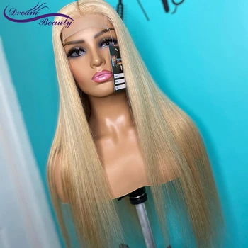 #613 Blond Paruky 180% Hustota Hedvábně Rovné Brazilské Remy Lidské Vlasy 13x6 Krajky Přední Lidské Vlasy Paruka