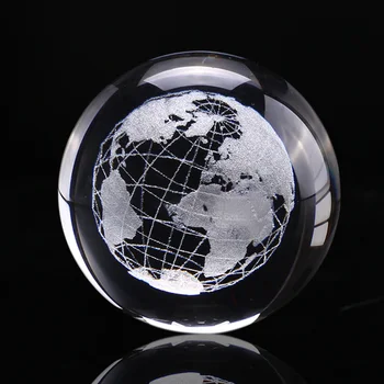 6cm 3D Earth Miniaturní Model Laser Ryté Křišťálové Koule Skleněné koule Crystal Craft Ornament, bytové Dekorace, Koule, Dar