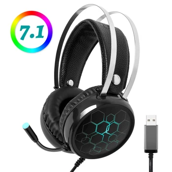 7.1 Herní Sluchátka s Mikrofonem Sluchátka Prostorový Zvuk USB Kabelové Hráč Sluchátka pro PC Počítač, Xbox One, PS4 RGB Světlo