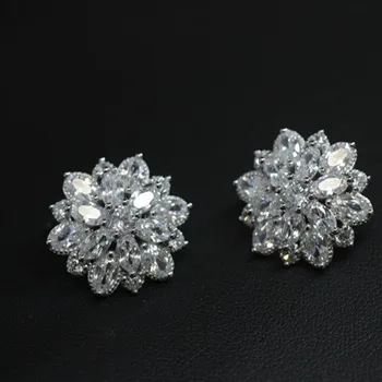 925 Sterling Silver AAA zirkony Květiny Náušnice Pro Ženy Luxusní Nevěsta lady módní šperky Anti alergie