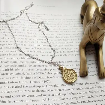 925 Sterling Silver Moon Šest Pencí Mince Obrázek Přívěsek Náhrdelník Starožitné Zlaté Kolo Elegantní Dáma Portrét Náhrdelník Ženy Šperky