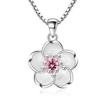 925 sterling silver módní cherry blossom dámy přívěsek náhrdelníky ženy krátký box řetěz šperky velkoobchodní pokles lodní dopravy