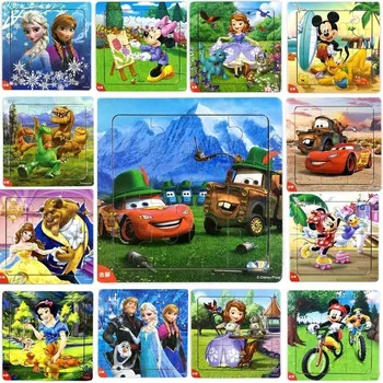 9pcs /16ks Disney Frozen Puzzle Dřevěné Hračky Pro Děti, Zvířecí Dopravní Vzdělávací Hračky Pro Děti