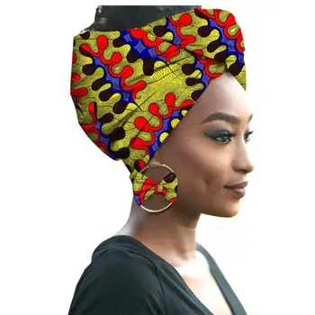 Africký Tisk Ženy Hlavu Šátek Bavlna S Odpovídající náušnice Kukla Šátek Bandana Mujer Čelenka Set Vlasové Doplňky