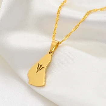 Anniyo Stříbrná Barva/Barva Zlata Mapa Barbados Ostrov Přívěsek Náhrdelníky Barbados symbol Vlajky a Mapy Šperky Dárky #122621