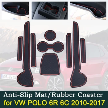 Anti-slip Dveře Auta Gumové Cup Polštář Sloty Mat pro VW POLO MK5 6R 6C 2010~2017 Interiérové Doplňky 2011 2012 2016