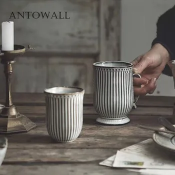 ANTOWALL Nordic keramické nádobí hrnek home office šálek kávy retro pruhy šálek snídaňový hrnek mléka