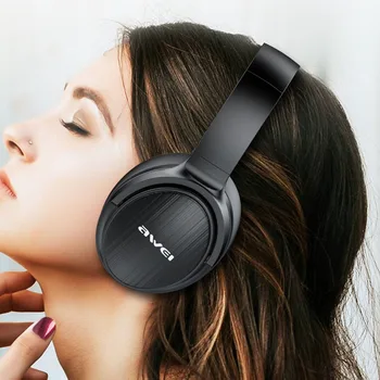 Awei Skládací Bluetooth V5.0 Headset, Sportovní, Bezdrátová Sluchátka, 3D Stereo Duální Mikrofon Sluchátka S Mikrofonem