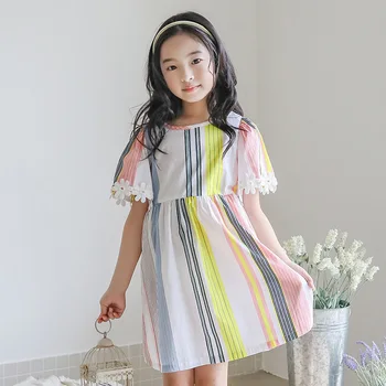 Barevné pruhy květinové šaty pro dospívající dívky princezna party šaty 2019 letní dovolenou beach letní šaty velké děti oblečení