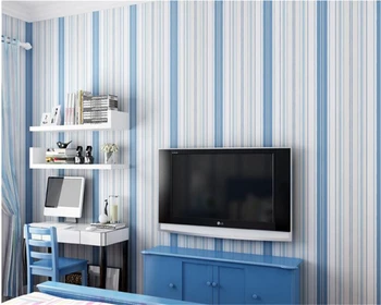 Beibehang Středomořské modré pruhované 3d tapety non-tkané ložnice růžový obývací pokoj pozadí stěny papel de parede tapety
