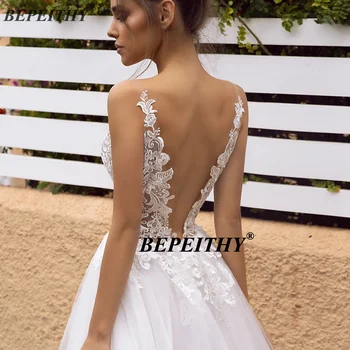 BEPEITHY V Neck Pláž Svatební Šaty Pro Ženy 2020 Sexy s hlubokým Výstřihem svatební Svatební šaty Šaty Bílé Krajkové Tkaniny Hot Prodej