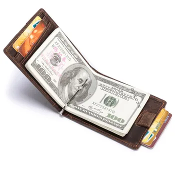 Blokování Bifold Slim Pravé Kůže Tenký Minimalistický Přední Kapsa Peněženky pro Muže spony na Peníze
