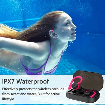 Bluetooth 5.0 Odnímatelné držáky za uši Sluchátka TWS Bezdrátové IPX7 Vodotěsná Sportovní Sluchátka HD Heavy Bass sluchátka Headset pro Telefon