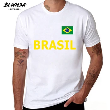 BLWHSA Brazílie Fanoušci Fandit Muži Tričko Brazílie Vlajky A Dopisy tištěné Bavlna Krátký Rukáv Letní T Košile pro Muže