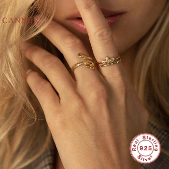 CANNER Retro Otevření Hada Ring 925 Sterling Silver Anillos Zlaté Prsteny Pro Ženy Luxusní Jemné Šperky, Snubní Prsteny Bague