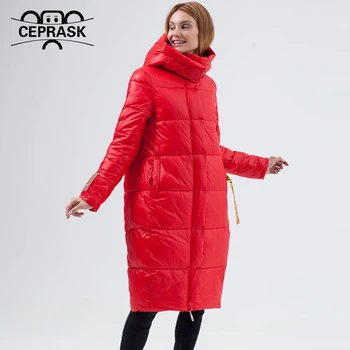 CEPRASK 2020 Nové Zimní péřová Bunda Ženy Bunda Vysoce Kvalitní Silné Bavlněné Módní Dlouhý Kontrastní Barevný Zimní Kabát Svrchních oděvů