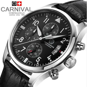 Chronograf stopky světelný vodotěsné vojenské potápění běží sportovní luxusní značky pánské quartz hodinky z pravé kůže popruh