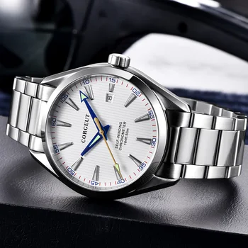 Corgeut 41mm muži, hodiny, bílý ciferník Automatické Datum kalendář Miyota Mechanické Safírové sklo muži hodinky luxusní top značky