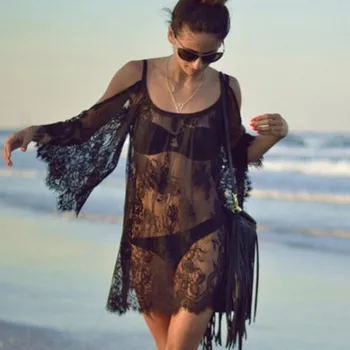 Cover Up Lace Hollow Háčkování Plavky Plážové Oblečení Ženy 2018 Léto, Dámy Cover-Up Plavky Plážové Oblečení Tuniky