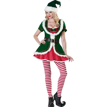 Deluxe Dospělý Vánoční Kostým Santa Claus Zelené Xmas Elf Pár Cosplay Karneval Macot Party Fancy Dress