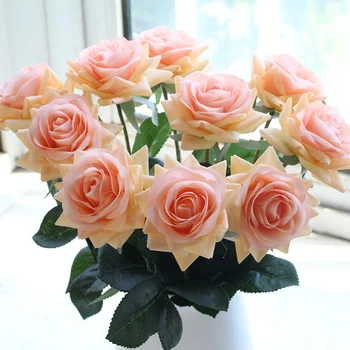 Doprava zdarma 11ks/Lot Růže Umělé Květiny Skutečný Dotek Růže, Květiny, Domácí Dekorace pro Svatební hostinu nebo Narozeninovou Kytici